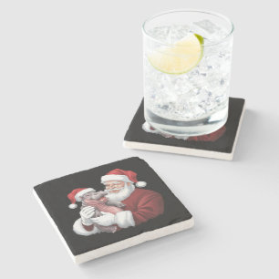Moodeng Christmas Funny Vintage Santa Claus Stone Coaster