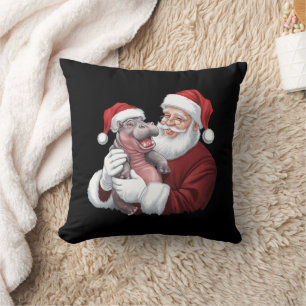 Moodeng Christmas Funny Vintage Santa Claus Throw Pillow