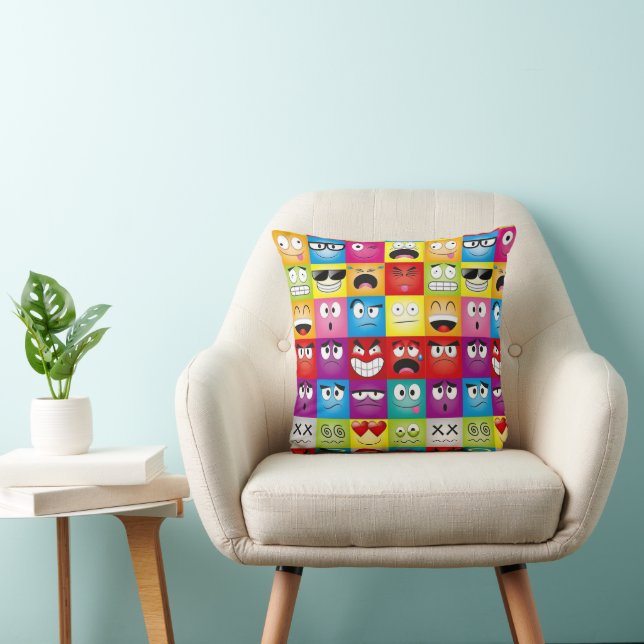 Moods and Emoticons Throw Pillow (Chair)