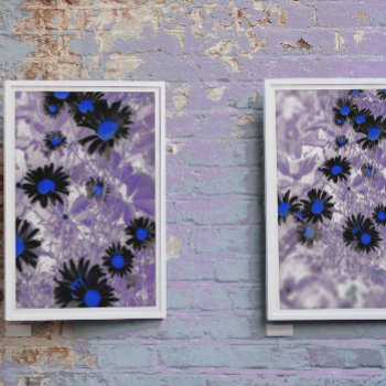 Moody Abstract Black & Blue Daisy On Purple Plant Poster by samack at Zazzle