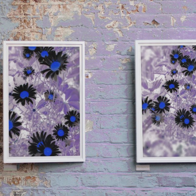 Moody Abstract Black & Blue Daisy on Purple Plant Poster (Creator Uploaded)