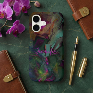 Moody Abstract Dark Green Purple Liquid Swirls iPhone 17 Case