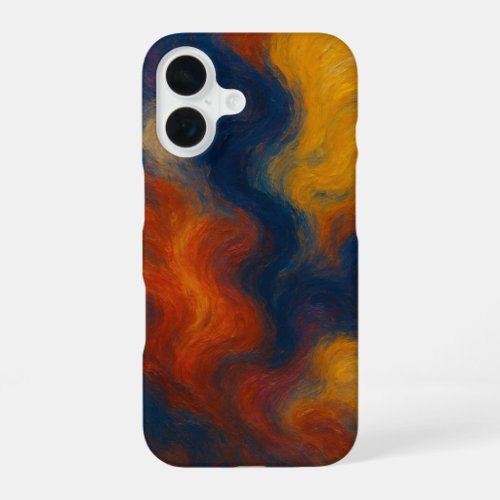 Moody Abstract Midnight and Amber Oil Paint Swirl iPhone 16 Case