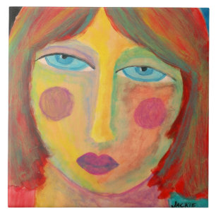 Moody Abstract Portrait of a Red Haired Woman Ceramic Tile