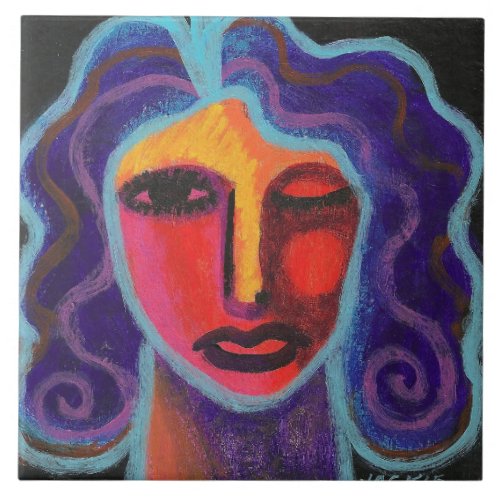 Moody Abstract Portrait of a Woman Ceramic Tile