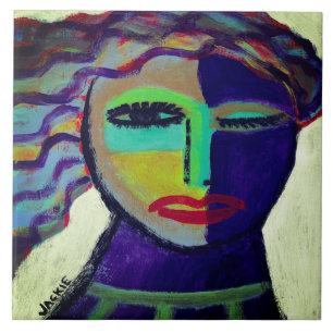 Moody Abstract Portrait of a Woman Ceramic Tile