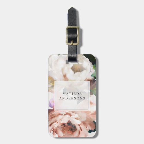 Moody acrylic floral peony elegant personalized luggage tag