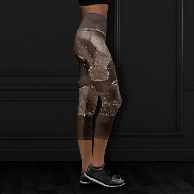 Moody Agate | Coffee Brown Golden Bronze Taupe Capri Leggings (Creator Uploaded)