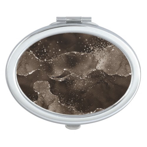Moody Agate  Coffee Brown Golden Bronze Taupe Compact Mirror
