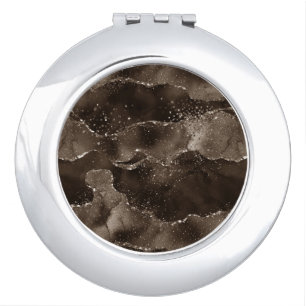 Moody Agate Coffee Brown Golden Bronze Taupe Compact Mirror