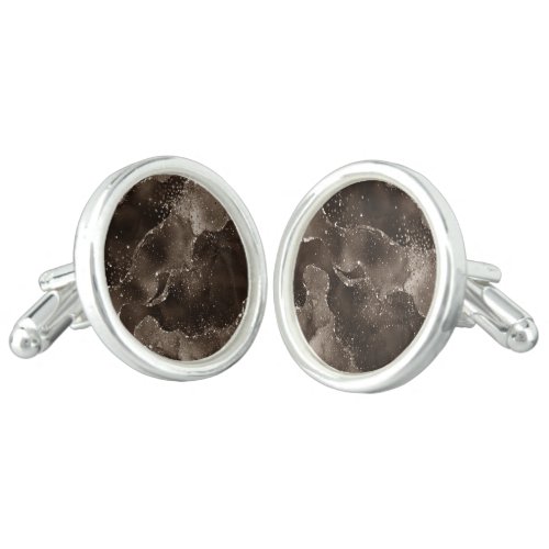 Moody Agate  Coffee Brown Golden Bronze Taupe Cufflinks