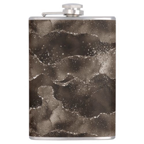 Moody Agate  Coffee Brown Golden Bronze Taupe Flask