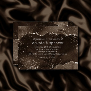 Moody Agate   Coffee Brown Golden Bronze Taupe Invitation