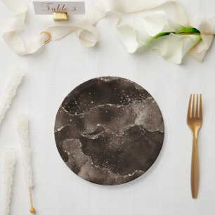 Moody Agate   Coffee Brown Golden Bronze Taupe Paper Plates