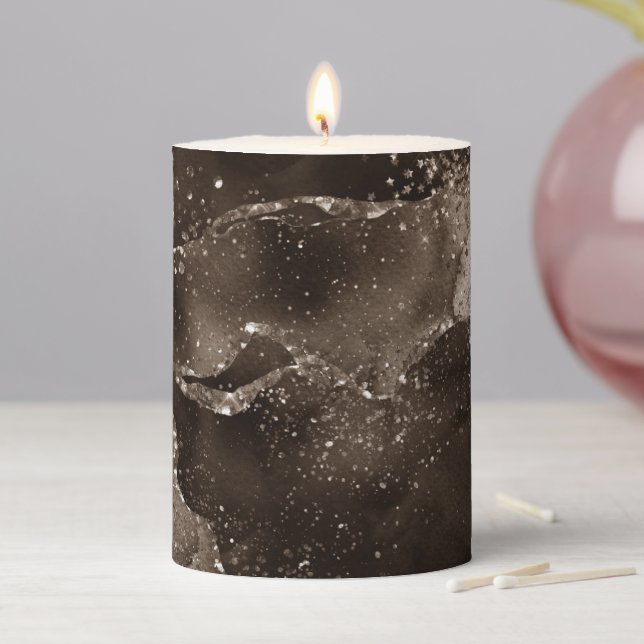 Moody Agate | Coffee Brown Golden Bronze Taupe Pillar Candle (In Situ)