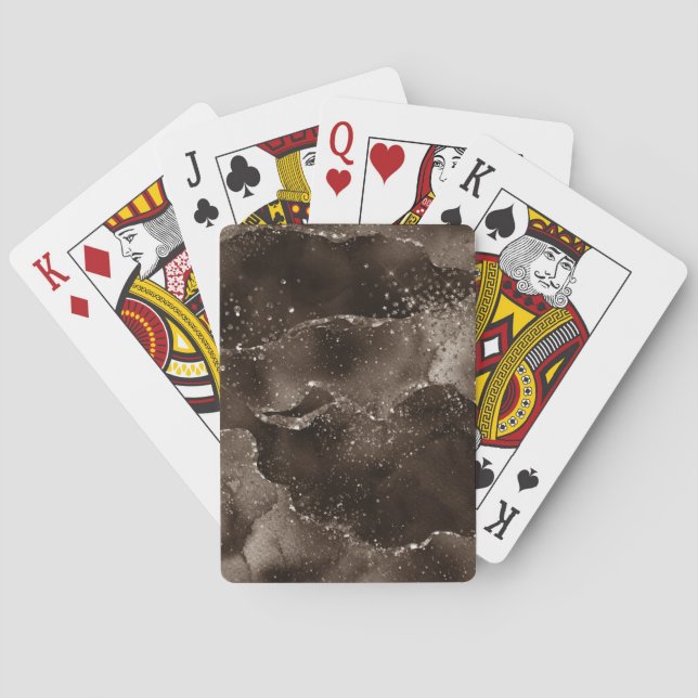 Moody Agate | Coffee Brown Golden Bronze Taupe Poker Cards (Back)
