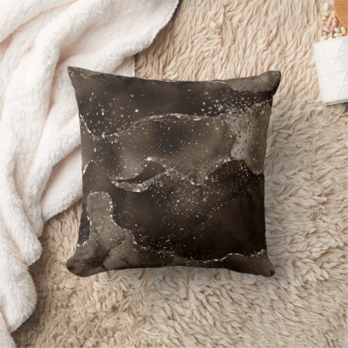 Moody Agate  Coffee Brown Golden Bronze Taupe Throw Pillow