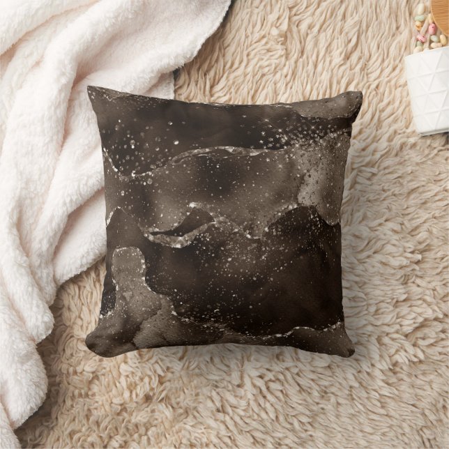 Moody Agate | Coffee Brown Golden Bronze Taupe Throw Pillow (Blanket)