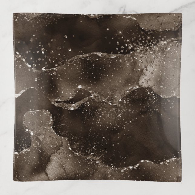 Moody Agate | Coffee Brown Golden Bronze Taupe Trinket Tray (Front)