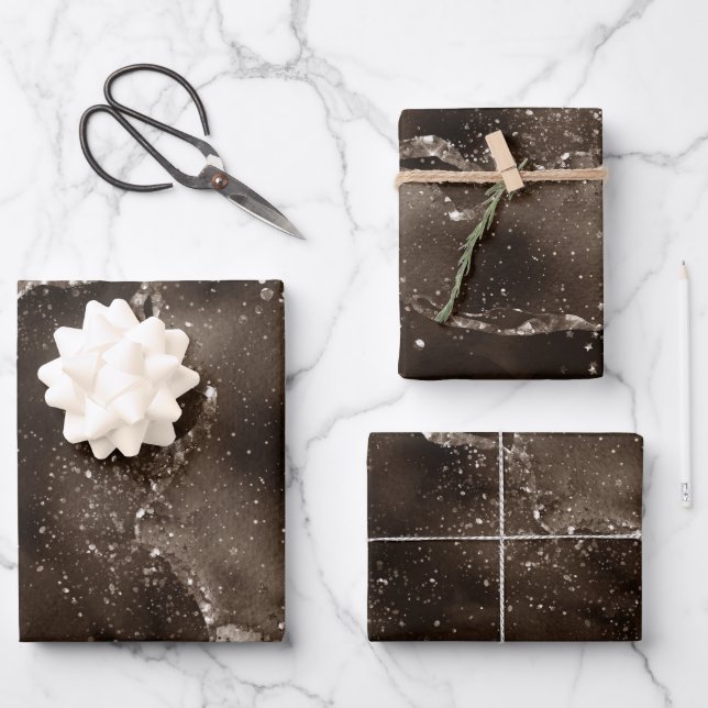 Moody Agate | Coffee Brown Golden Bronze Taupe Wrapping Paper Sheets (Front)