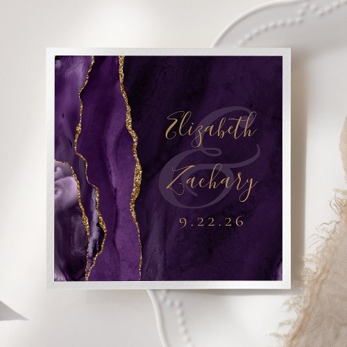 Moody Agate Geode Purple Gold Wedding Napkins