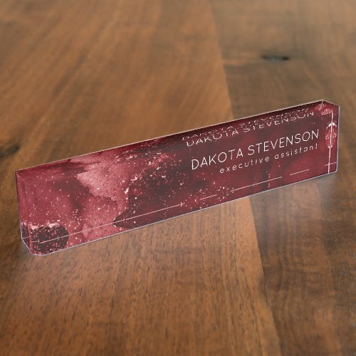 Moody Agate  Henna Blood Red Garnet Jewel Tone Desk Name Plate