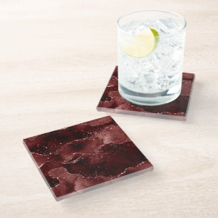 Moody Agate   Henna Blood Red Garnet Jewel Tone Glass Coaster