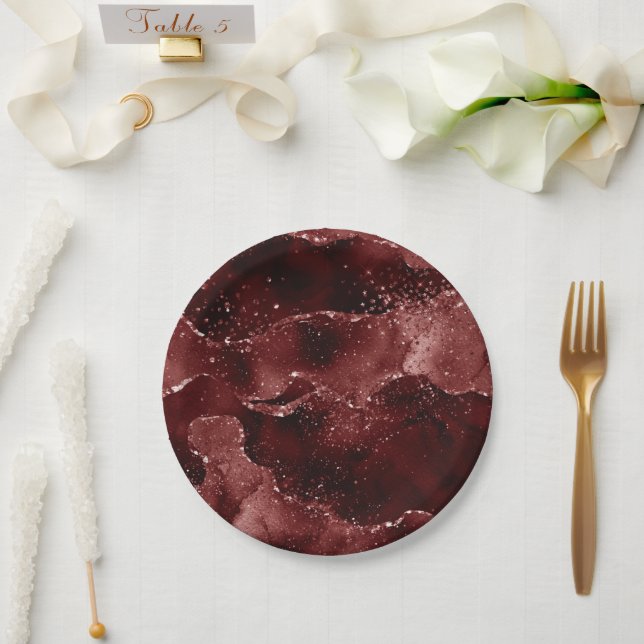 Moody Agate | Henna Blood Red Garnet Jewel Tone Paper Plates (Wedding)