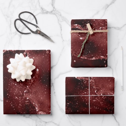 Moody Agate  Henna Blood Red Garnet Jewel Tone Wrapping Paper Sheets
