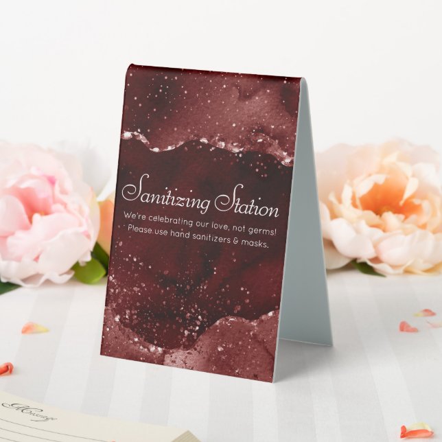 Moody Agate | Henna Blood Red Please Sanitize Table Tent (In SItu (Wedding))