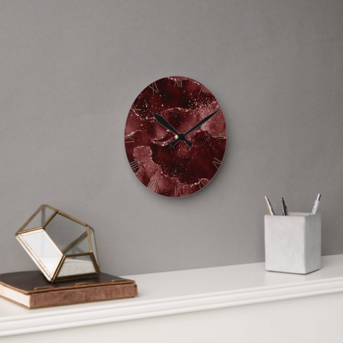 Moody Agate  Henna Garnet Blood Red Jewel Tone Round Clock