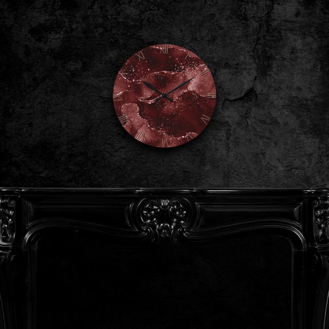 Moody Agate | Henna Garnet Blood Red Jewel Tone Round Clock (Creator Uploaded)