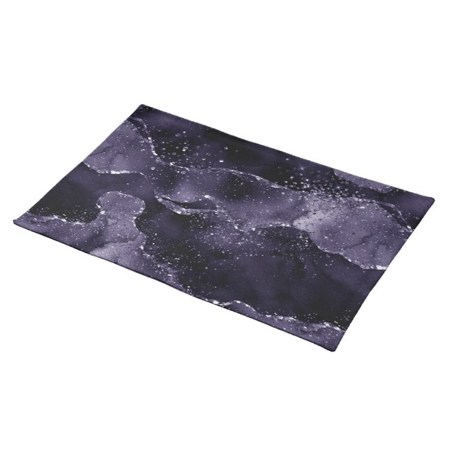 Moody Agate | Midnight Indigo Deep Purple Glam Cloth Placemat (On Table)