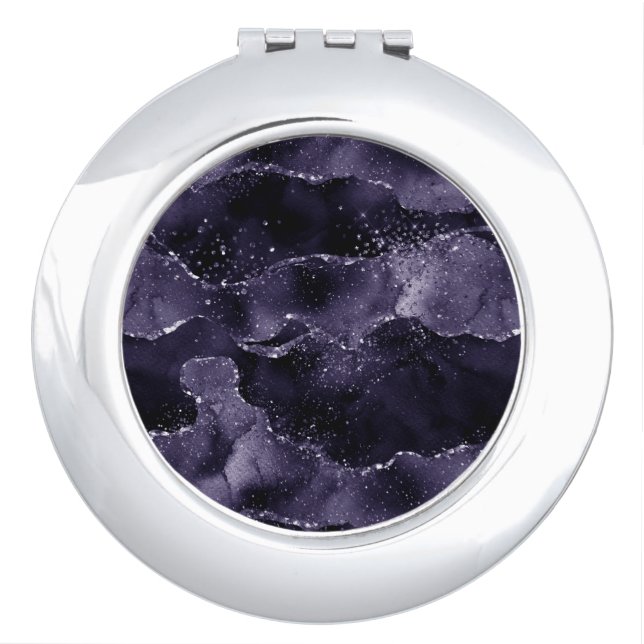 Moody Agate | Midnight Indigo Deep Purple Glam Compact Mirror (Front)
