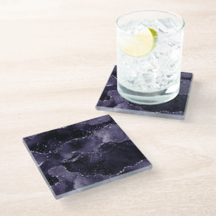 Moody Agate   Midnight Indigo Deep Purple Glam Glass Coaster