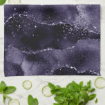 Moody Agate | Midnight Indigo Deep Purple Glam Kitchen Towel<br><div class="desc">90s grunge inspired dark, sophisticated watercolor marbled agate stone in a deep moody jewel tone with faux metallic foil and glitter veins in a rich, dramatic featuring abstract fluid swirls and glitter veins. From the "Till Death Do Us Part" collection, this gorgeous feminine hand-painted gradient adds the perfect pop of...</div>