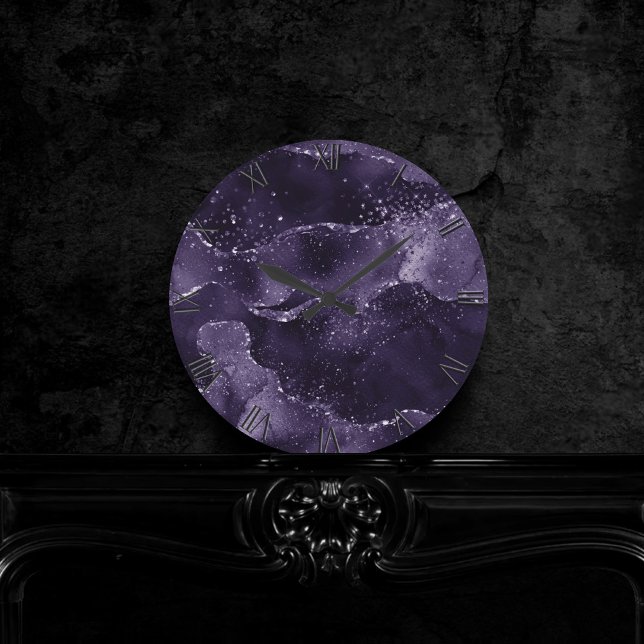Moody Agate | Midnight Indigo Deep Purple Glam Round Clock (Creator Uploaded)