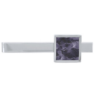 Moody Agate   Midnight Indigo Deep Purple Glam Silver Finish Tie Bar