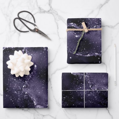 Moody Agate  Midnight Indigo Deep Purple Glam Wrapping Paper Sheets