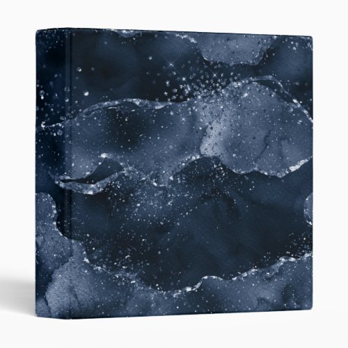 Moody Agate  Navy Denim Steel Blue Faux Glitter 3 Ring Binder