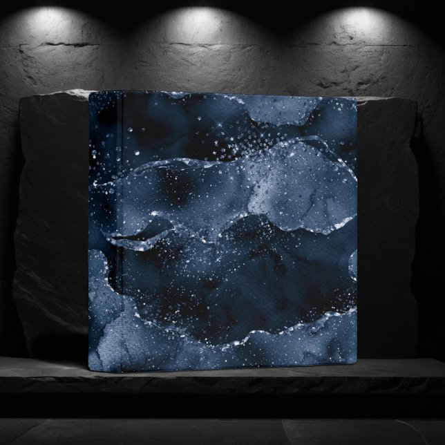 Moody Agate | Navy Denim Steel Blue Faux Glitter 3 Ring Binder (Creator Uploaded)