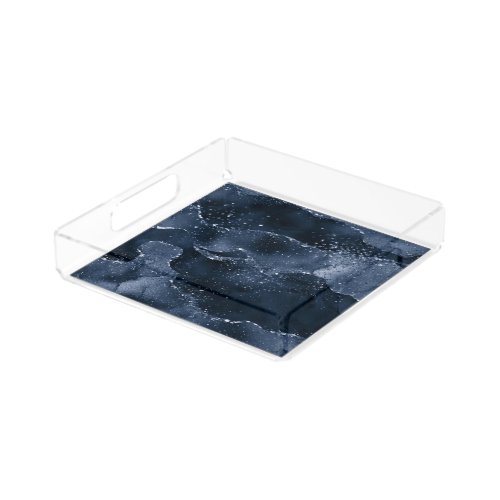 Moody Agate  Navy Denim Steel Blue Faux Glitter Acrylic Tray