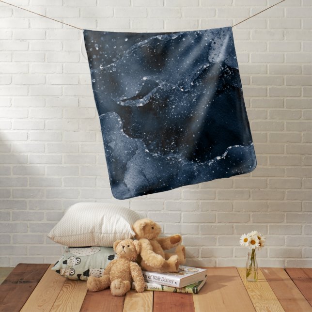 Moody Agate | Navy Denim Steel Blue Faux Glitter Baby Blanket (In Situ)