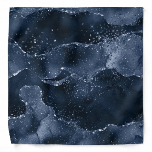 Moody Agate  Navy Denim Steel Blue Faux Glitter Bandana