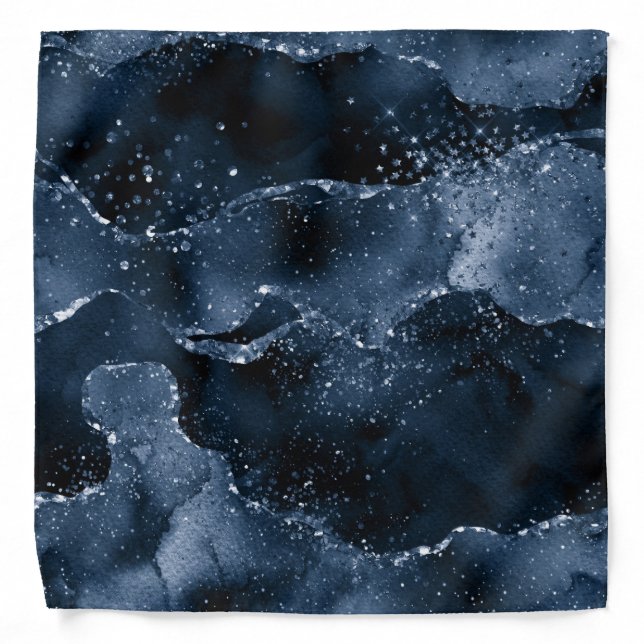 Moody Agate | Navy Denim Steel Blue Faux Glitter Bandana (Front)