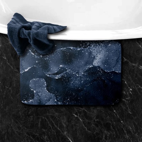 Moody Agate  Navy Denim Steel Blue Faux Glitter Bath Mat