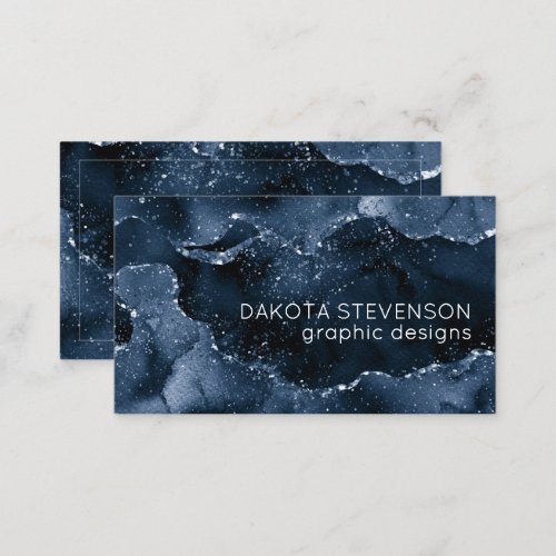 Moody Agate  Navy Denim Steel Blue Faux Glitter Business Card