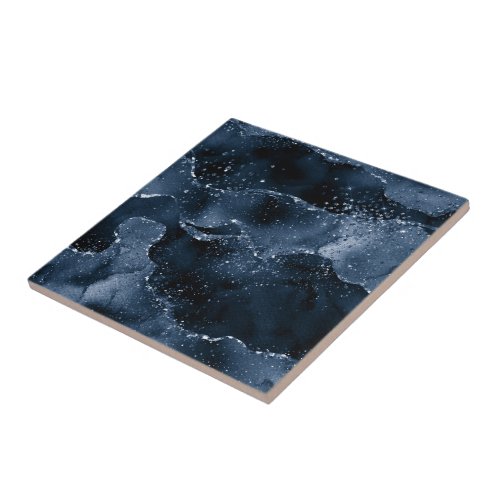 Moody Agate  Navy Denim Steel Blue Faux Glitter Ceramic Tile
