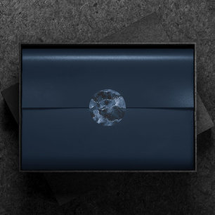 Moody Agate Navy Denim Steel Blue Faux Glitter Classic Round Sticker