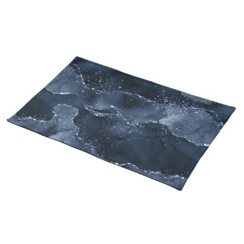 Moody Agate  Navy Denim Steel Blue Faux Glitter Cloth Placemat